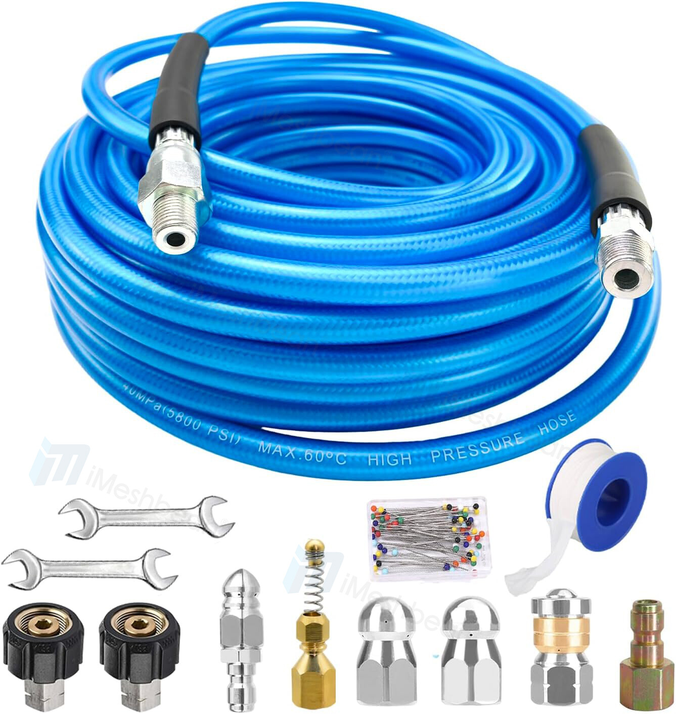 200FT Sewer Jetter Nozzles Kit Drain Cleaning Hose Pressure Washer Male 1/4″ NPT