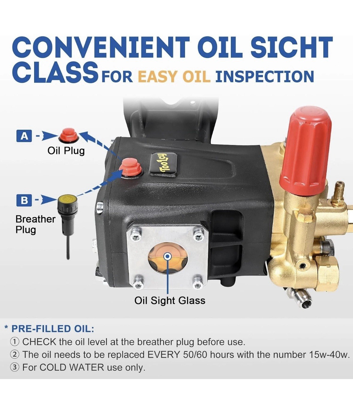 TOOLCY Pressure Washer Pump 3600-4400 PSI Max, 1″ Shaft Horizontal Plunger 4 GPM