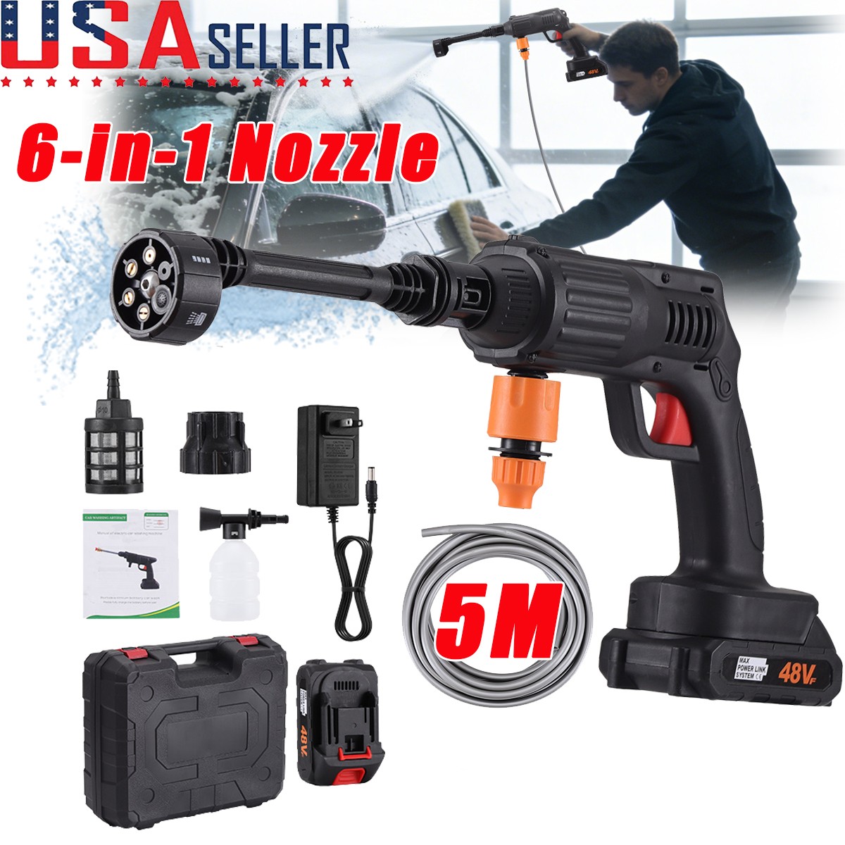 Portable Cordless Electric High Pressure Water Spray Gun Car Washer Cleaner Tool