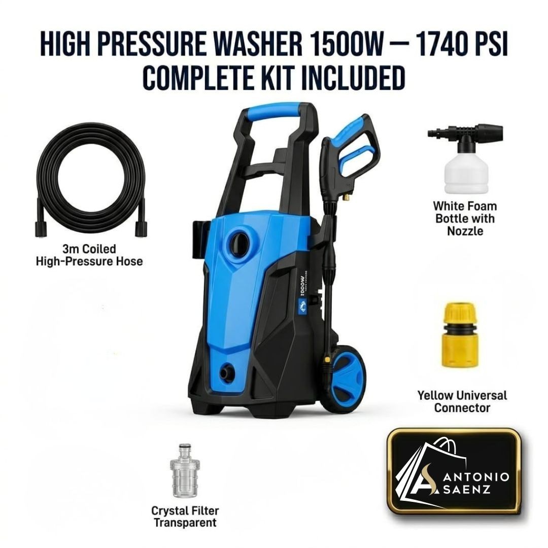 Alver 1500W Electric High Pressure Washer 1740PSI Car Cleaner W/Wheels Kit New.