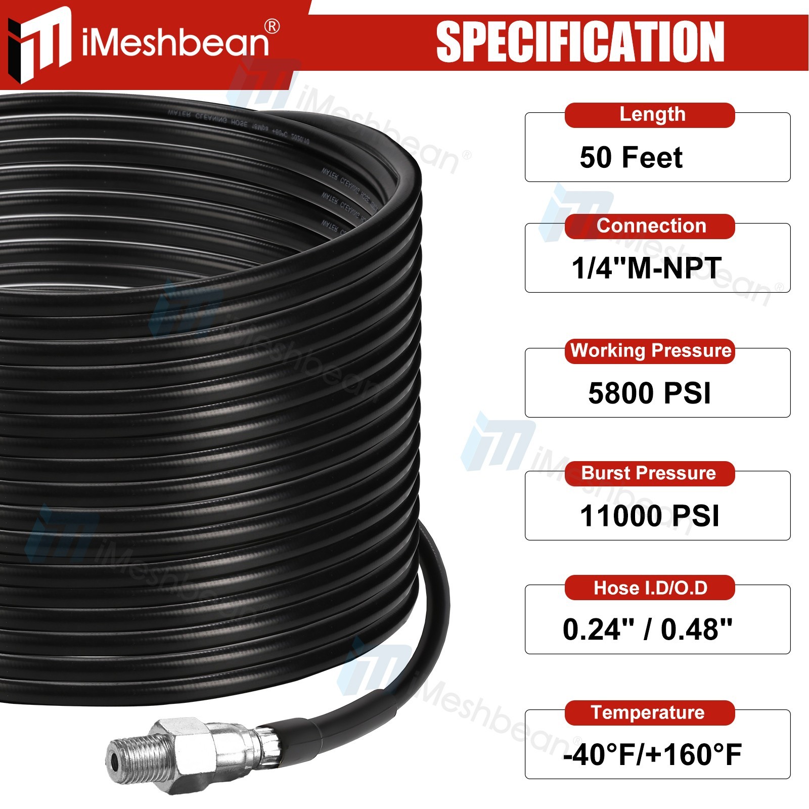 50/100/150FT Sewer Jetter Kit Pressure Washer 5800PSI Hose Kit W/ Nozzle&Pin