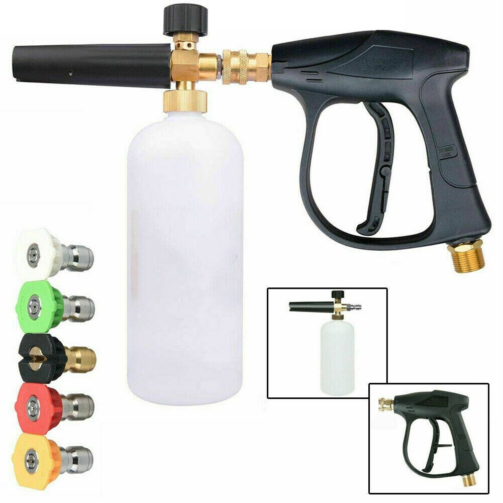 Car Snow Foam Soap Bottle Lance Cannon High Pressure Wash Spray Gun + Nozzle Kit