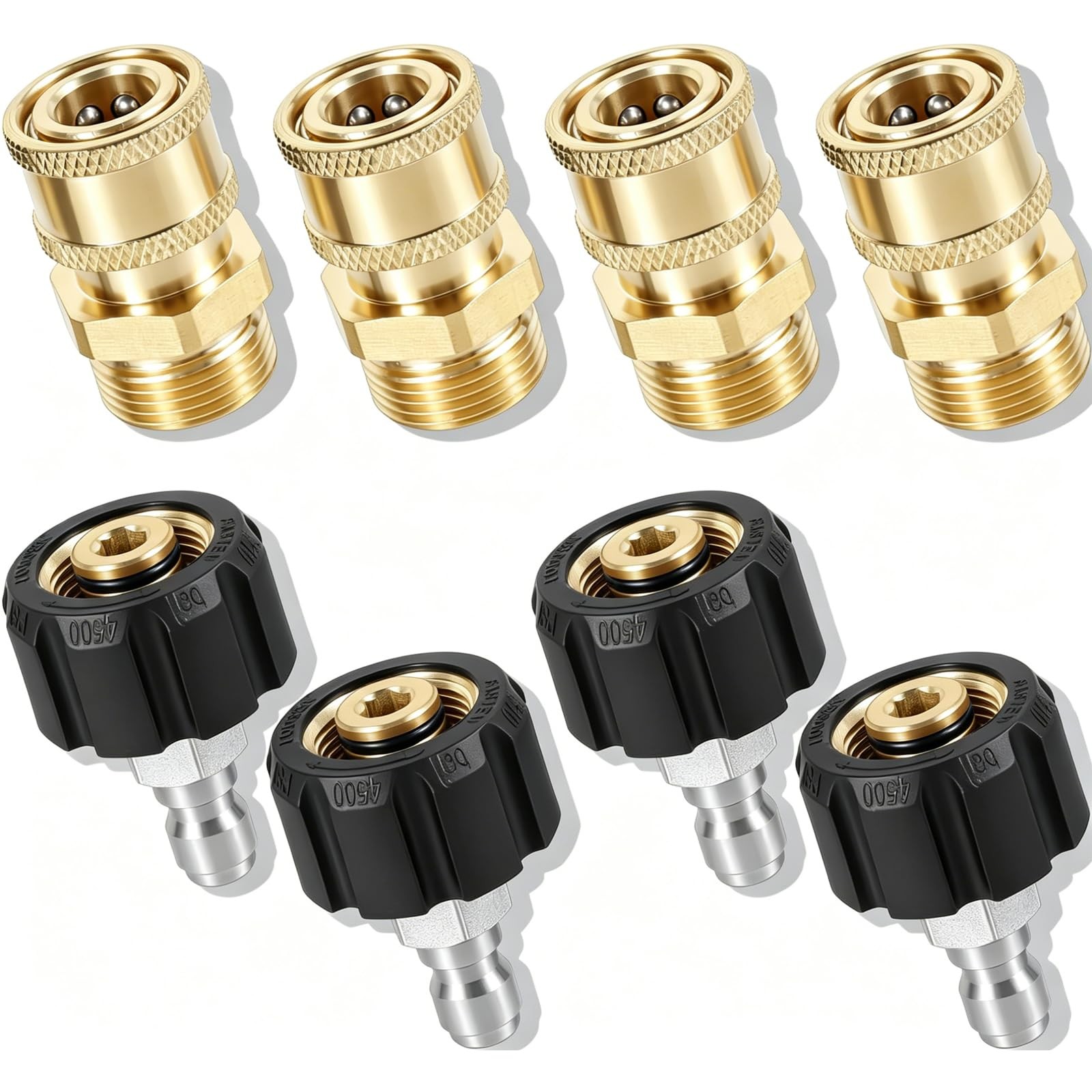 8pcs 1/4 Pressure Washer Quick Connect Kit Stainless Steel M22-14mm to 1/4inc…