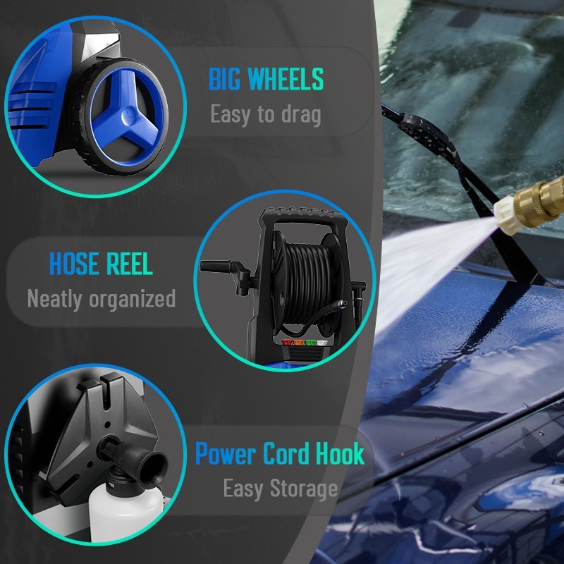 Pressure Washer 4200PSI 2.5GPM, Retractable Hose Reel, 4 Nozzle Tips, for Yard