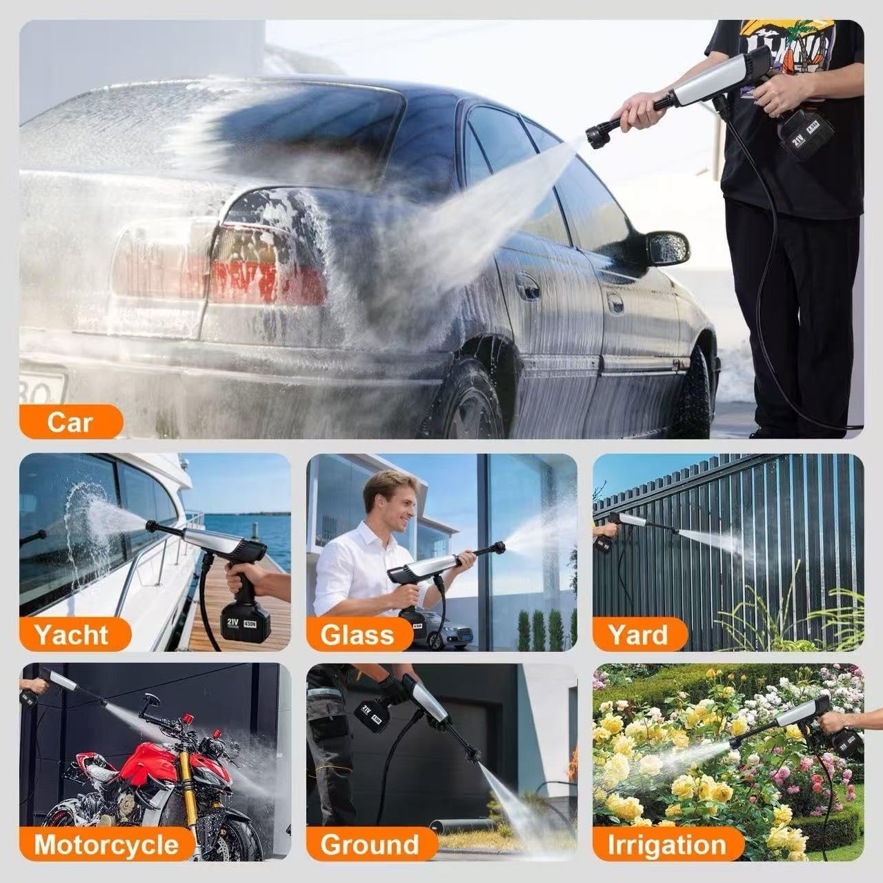 Cordless Power Washer, 2 Batteries, 6-in-1 Nozzle, 1250 PSI