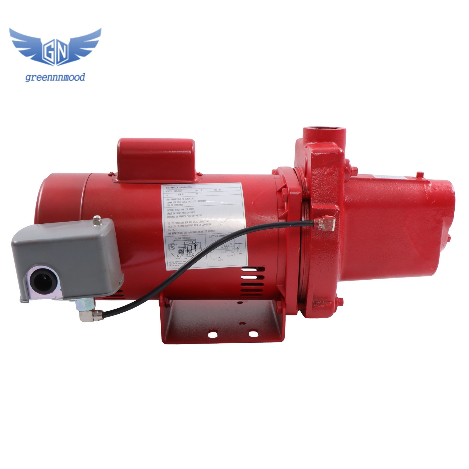 1 HP 23 GPM Dual Voltage 115/230 Volt Cast Iron Shallow Well Jet Pump Red 602208