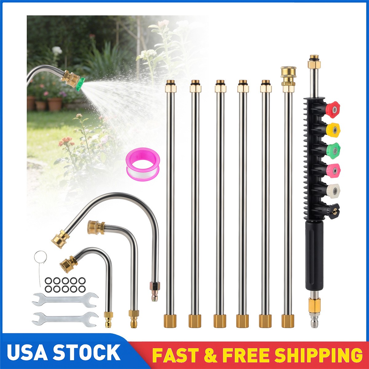 Extension Wand Lance Rod with Wrench Gutter Cleaning Tool with adhesive tape