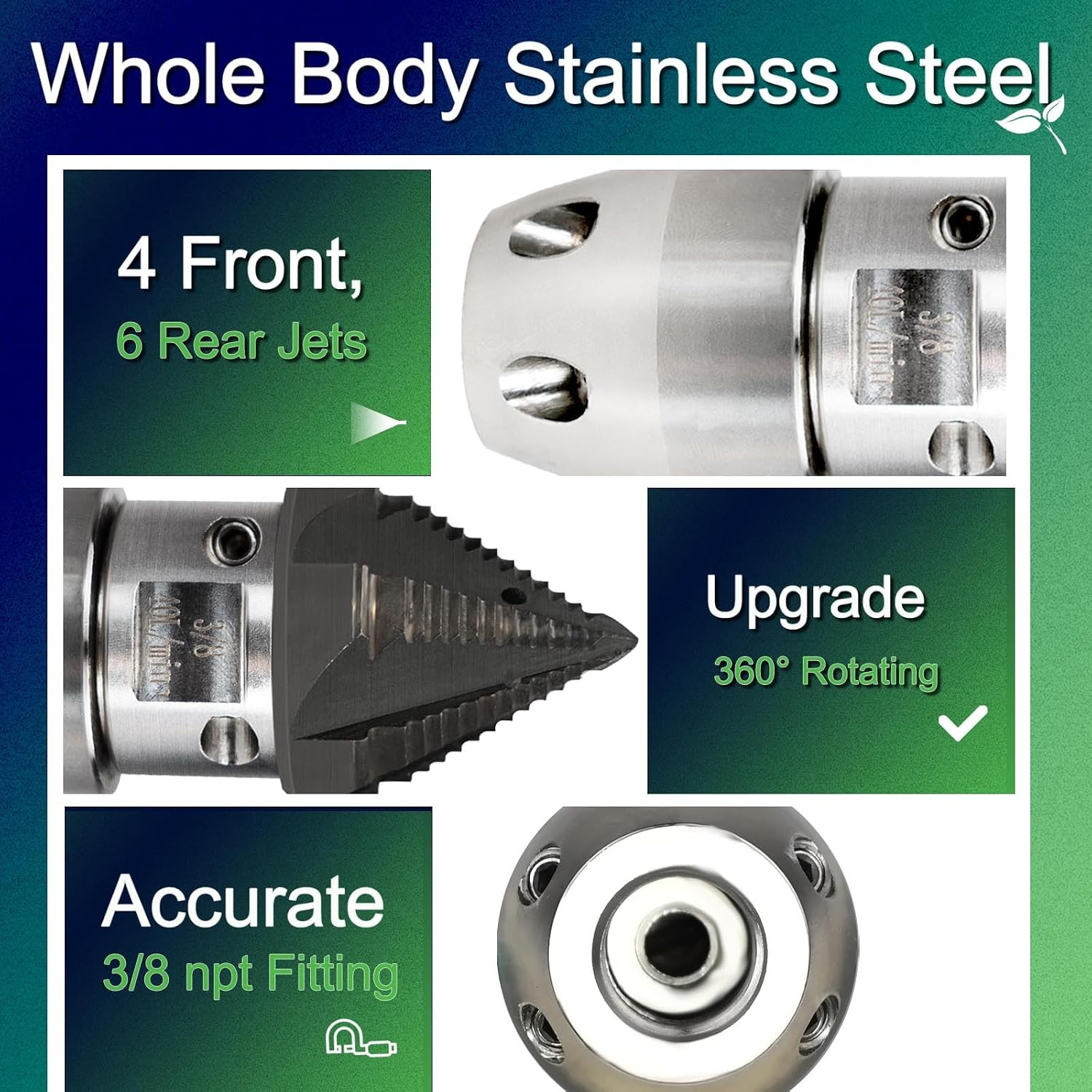 3/8 Npt Sewer Jetter Nozzle for 2900 PSI, 40 L/Min Pressure Washer – Stainless S