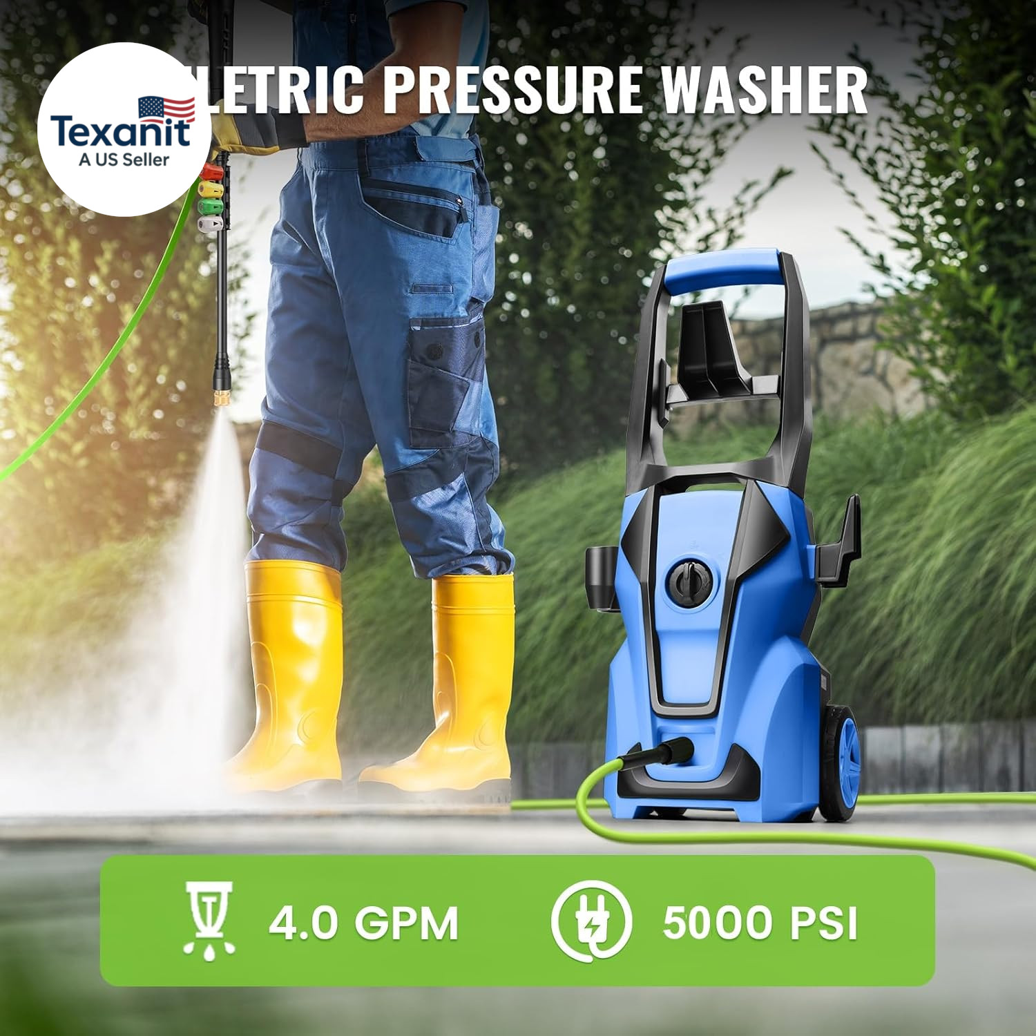 Electric Pressure Washer 5000PSI Max 4.0GPM with 33FT Flexible Extension Hose, 4
