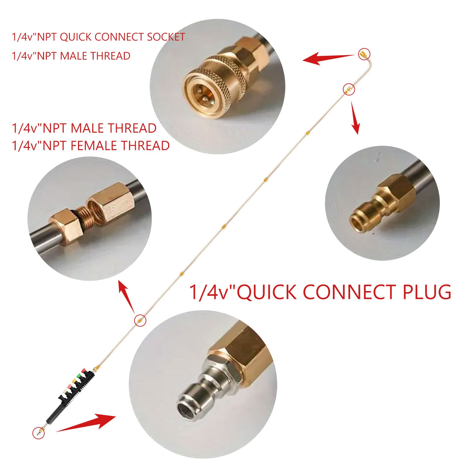4000PSI Pressure Washer Telescopic Extension Lance Wand with Spray Nozzle Set