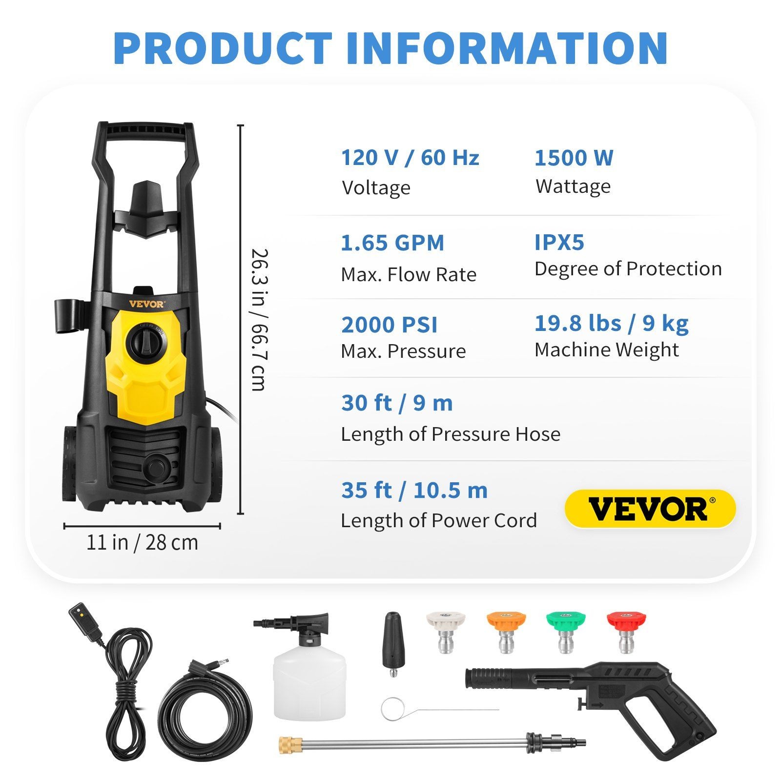 Rugged 2000PSI 1.65GPM Washer with 30ft Hose Reel & Spray Kit