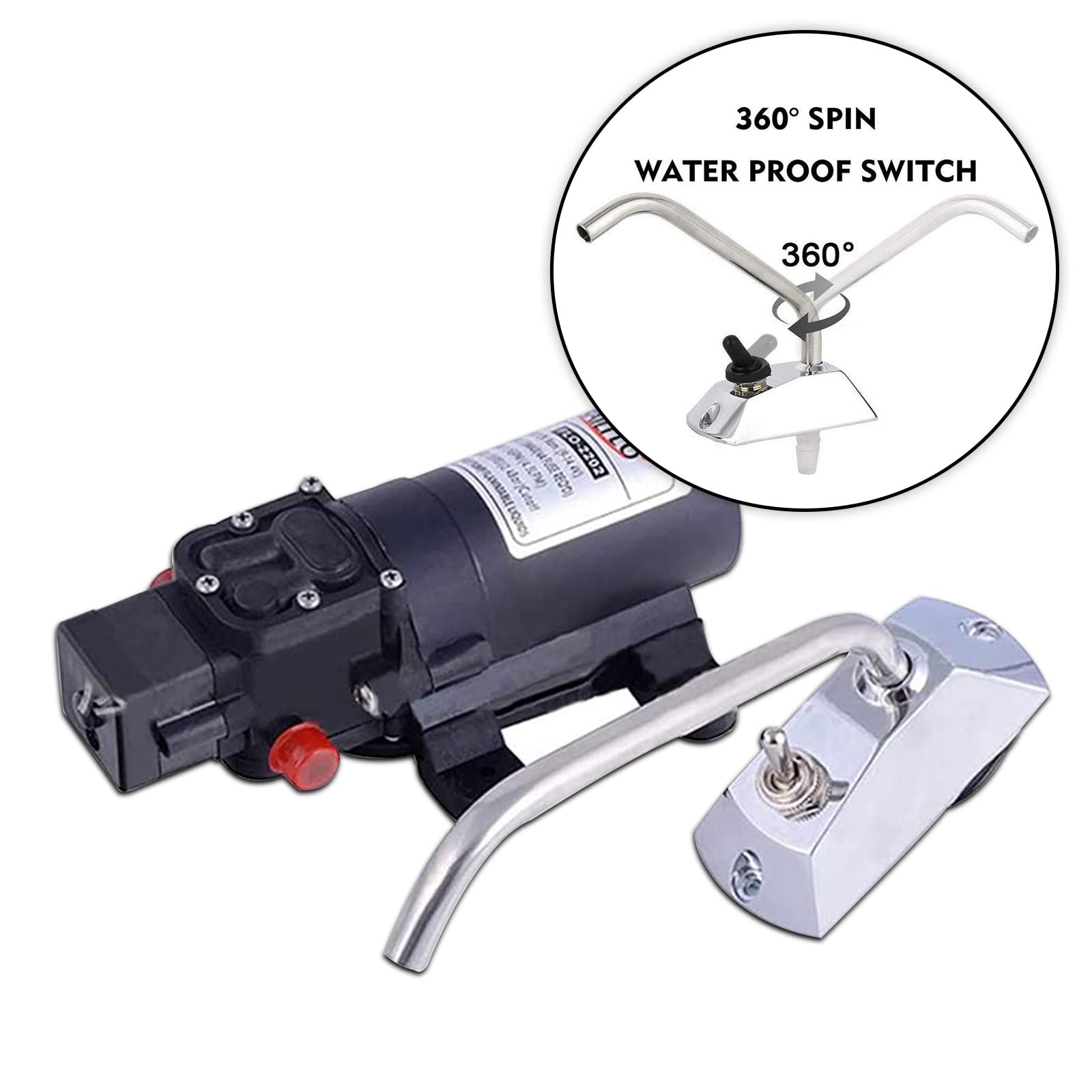 12V RV Water Pump – 35Psi, 1.0GPM with Pressure Switch & 360 Rotatable Faucet…