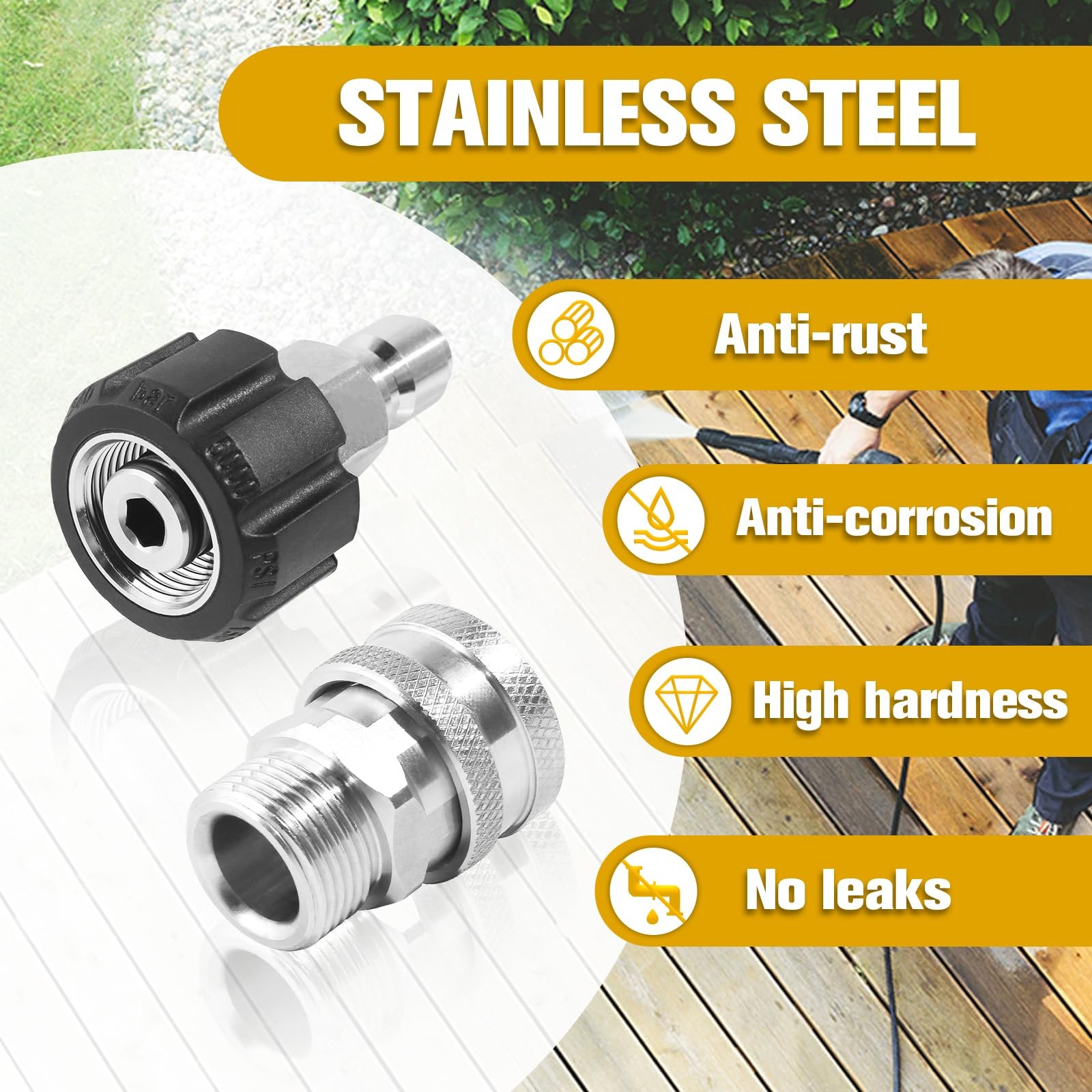 4 PCS Pressure Washer Quick Connect Kit Universal M22 Metric Swivel 3/8 In