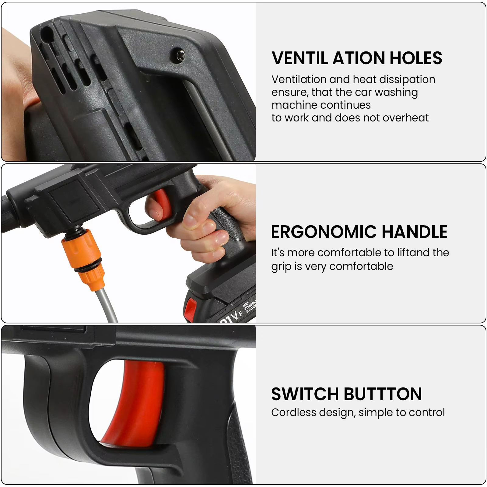 1500W BATTERY OPERATED PORTABLE GUN PRESSURE WASHER PRESSURE ACCESSORIES
