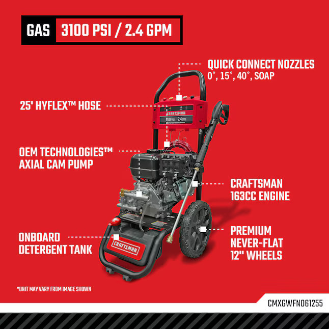 CRAFTSMAN (50-State) 3100-PSI 2.4-GPM Cold Water Gas Pressure washer with 4 Spra