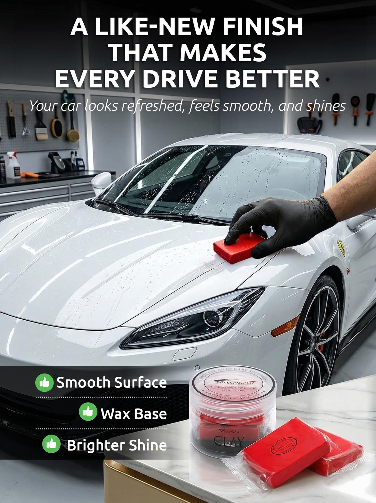 Car Clay Bars Auto Detailing 2 Pack 100g by TAKAVU, Premium Medium 2pcs, Red