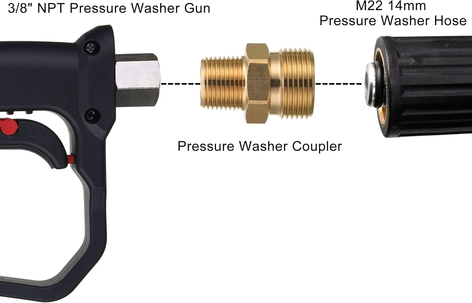 M22 Pressure Washer Fitting, 3/8 Inch NPT Male to M22 14mm Male adapter, 4500…