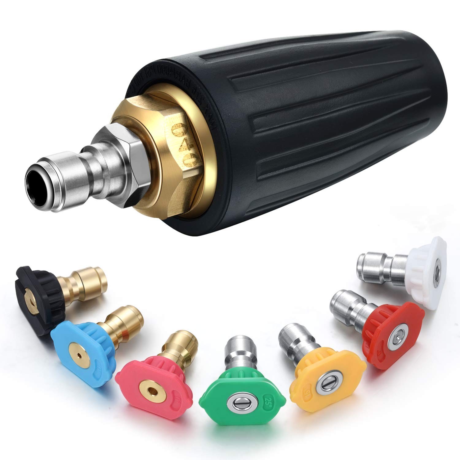 High-Pressure Turbo Nozzle 4000 PSI for Pressure Washer, 7 Spray Tips Kit, Quick