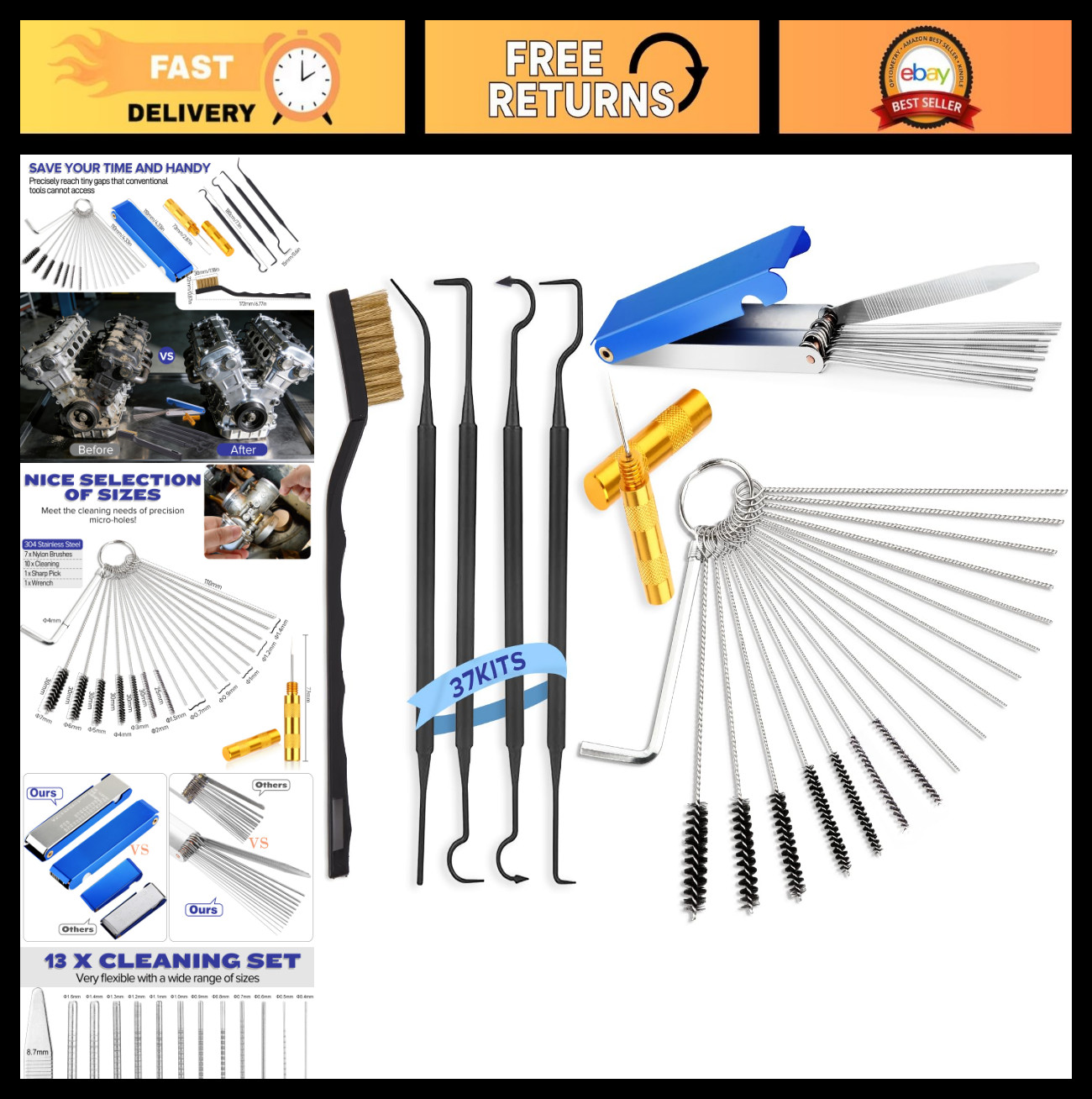 Premium Torch Tip Cleaner Kit – Stainless Steel Carburetor Brush + 4 Hooks, Nylo
