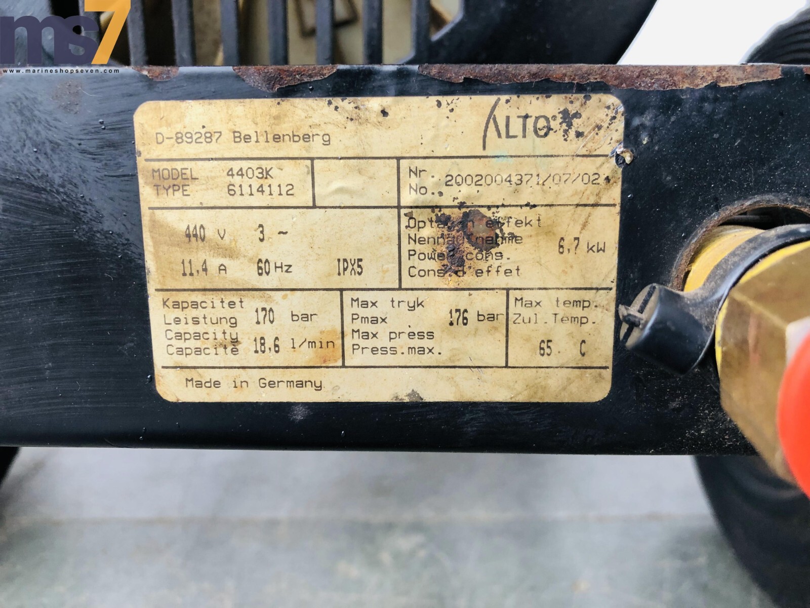 UNITOR ALTO 4403K HIGH PRESSURE WASHER/ WATER JETTING PUMP 170 BAR WITH HOSE