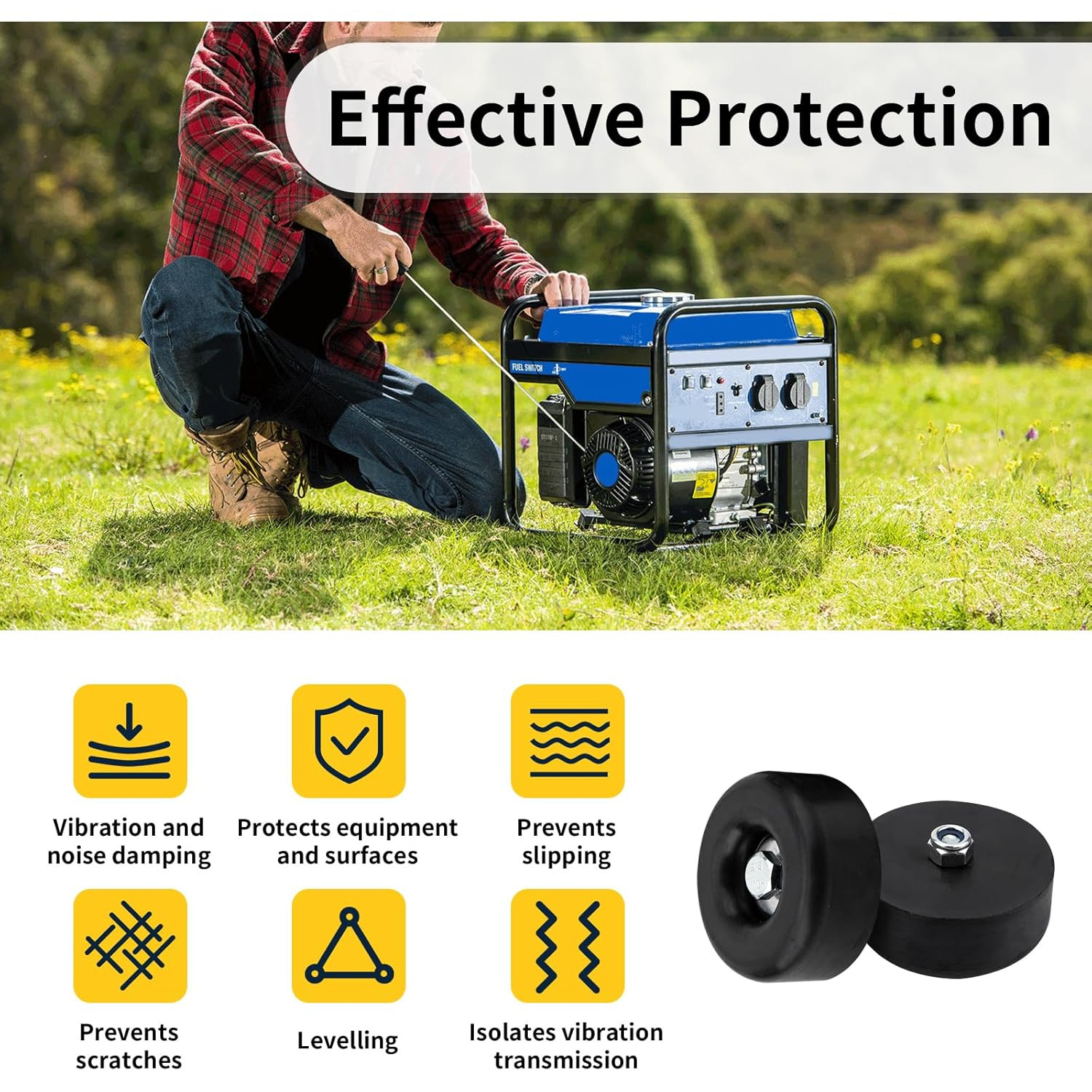2-Pack Heavy Duty anti Vibration Rubber Foot for Generators, Pressure Washers, C
