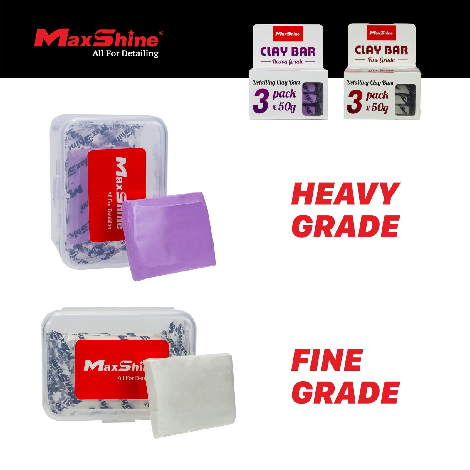Maxshine Universal 3-Pack Magic Clay Bar (50g Each) – Heavy Grade Green/Black
