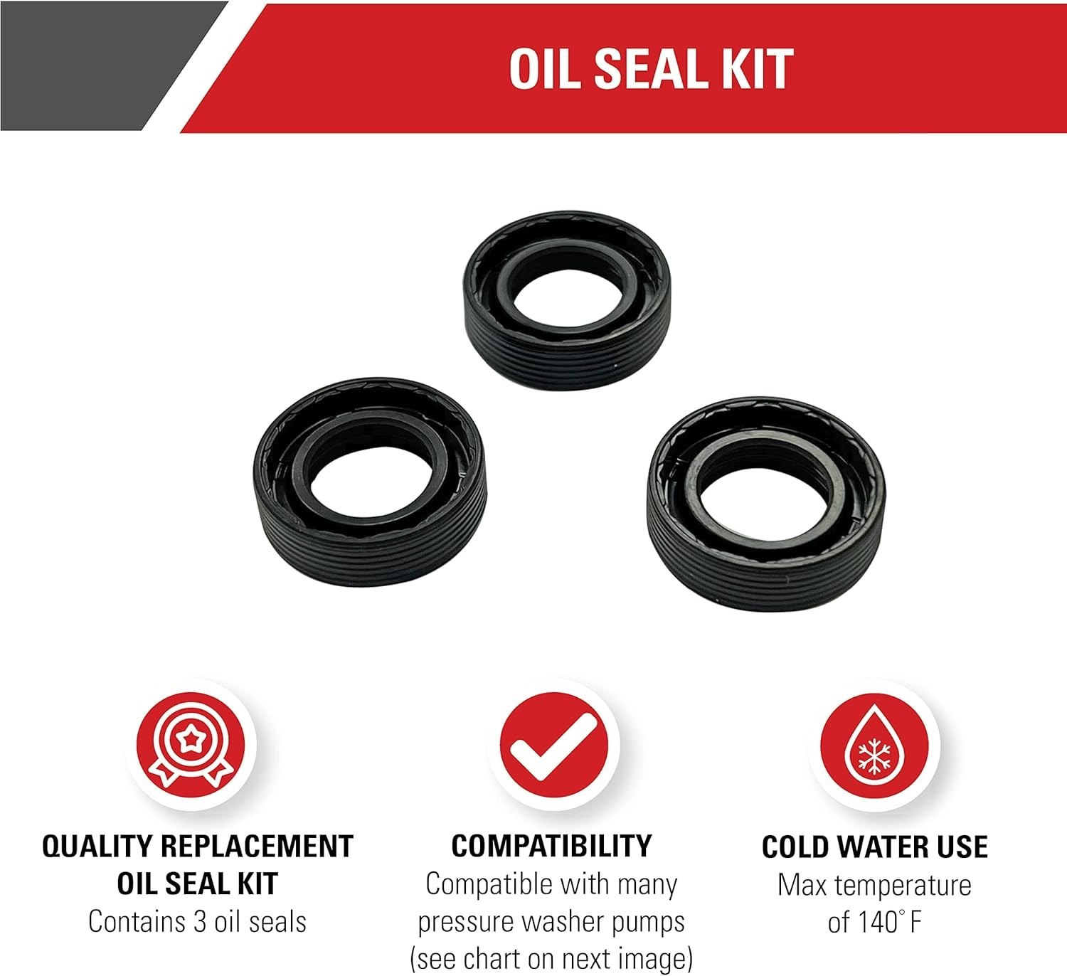 Cleaning 7105741 Replacement Oil Seal Kit for Pressure Washer Pumps, Black