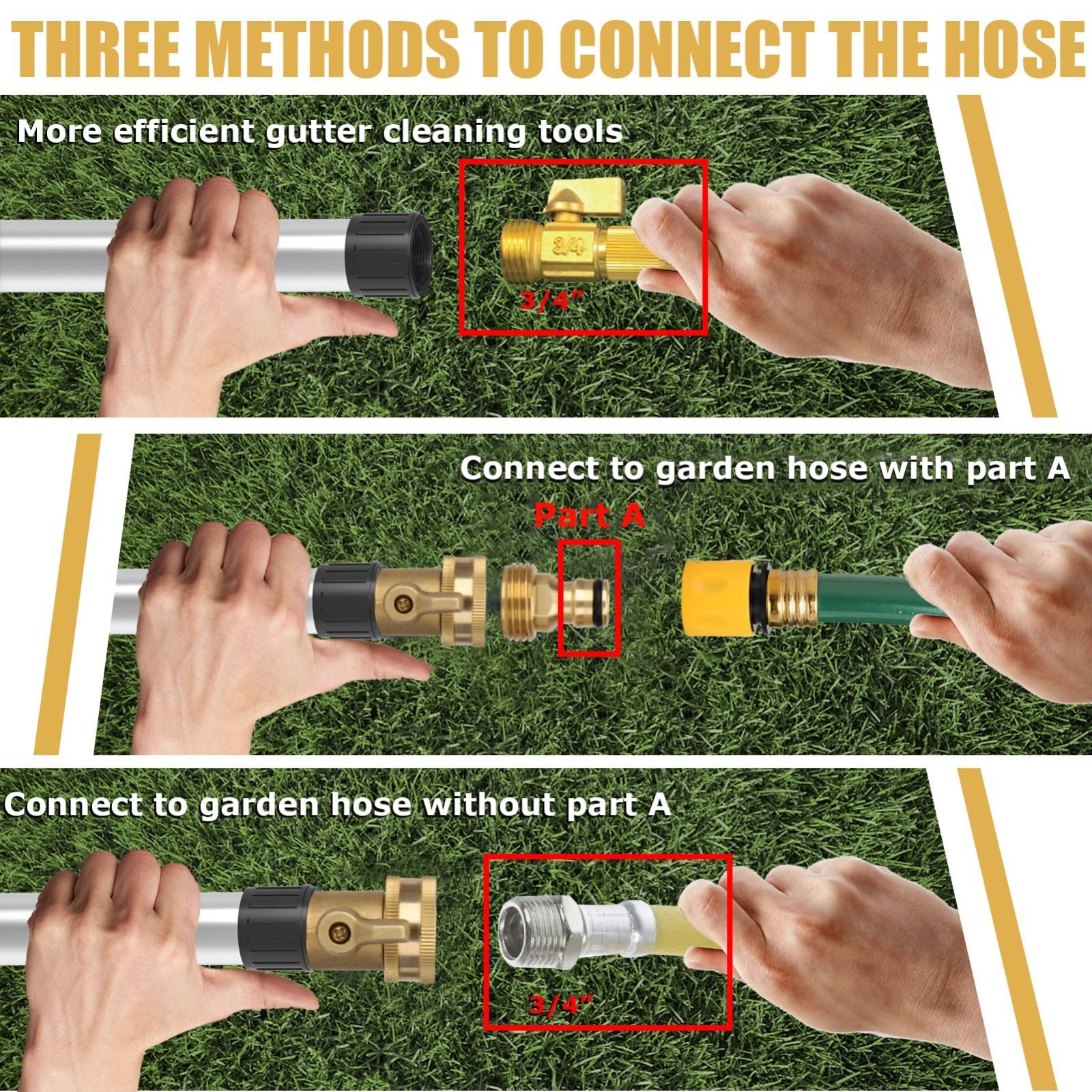 20FT Telescoping Gutter Cleaning Tool, 360° Metal Head, Hose Attachment & Adapte