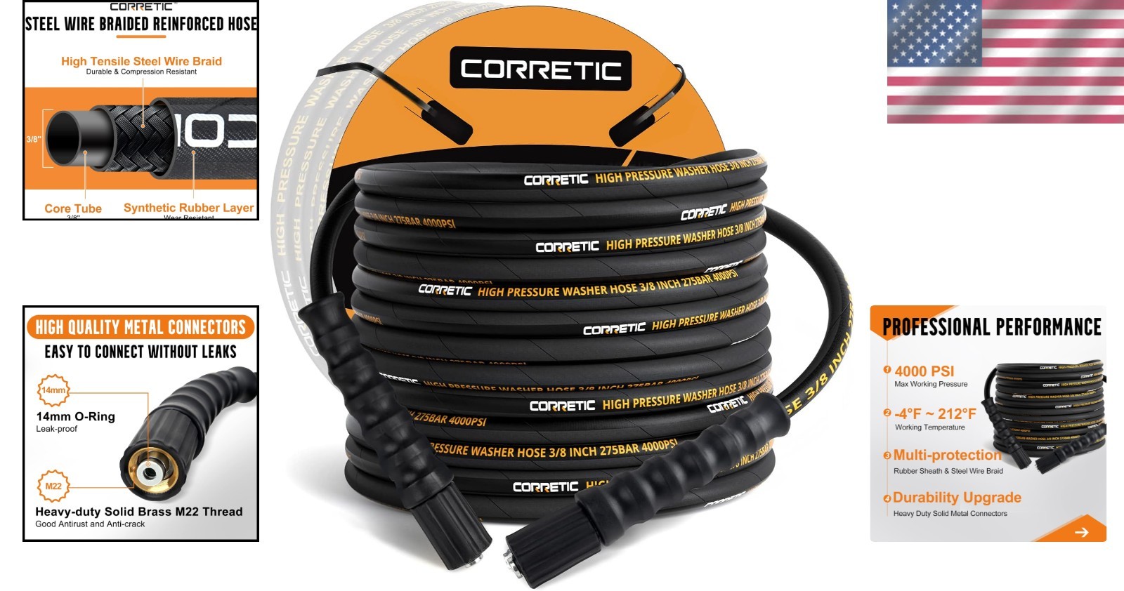 50ft Pressure Washer Hose 4000 PSI, Kink Resistant