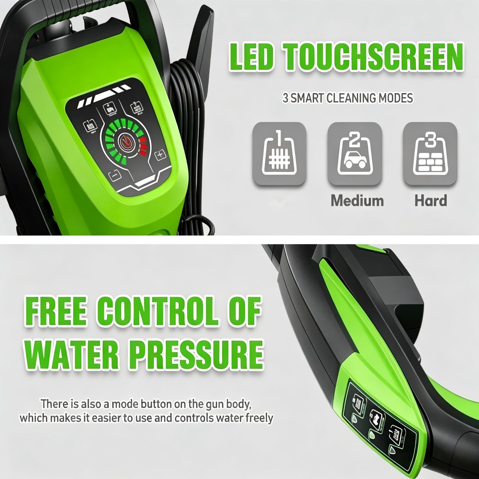 Pressure Washer 4500PSI 3.9GPM, 15-Level Touch, 4 Wheels, 4 Nozzles, for Car