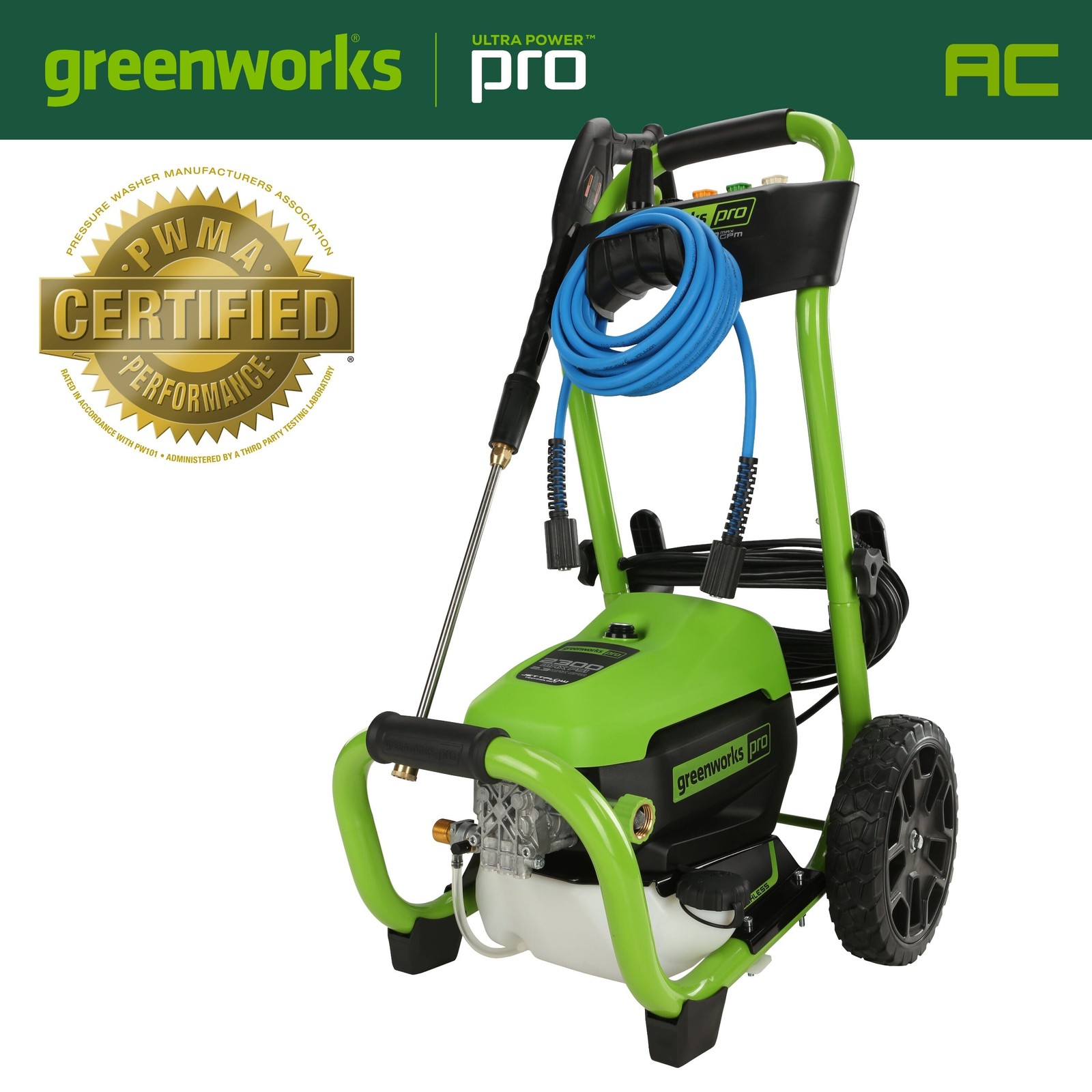 Greenworks – Pro Electric Pressure Washer up to 2300 PSI at 1.2 GPM – Green