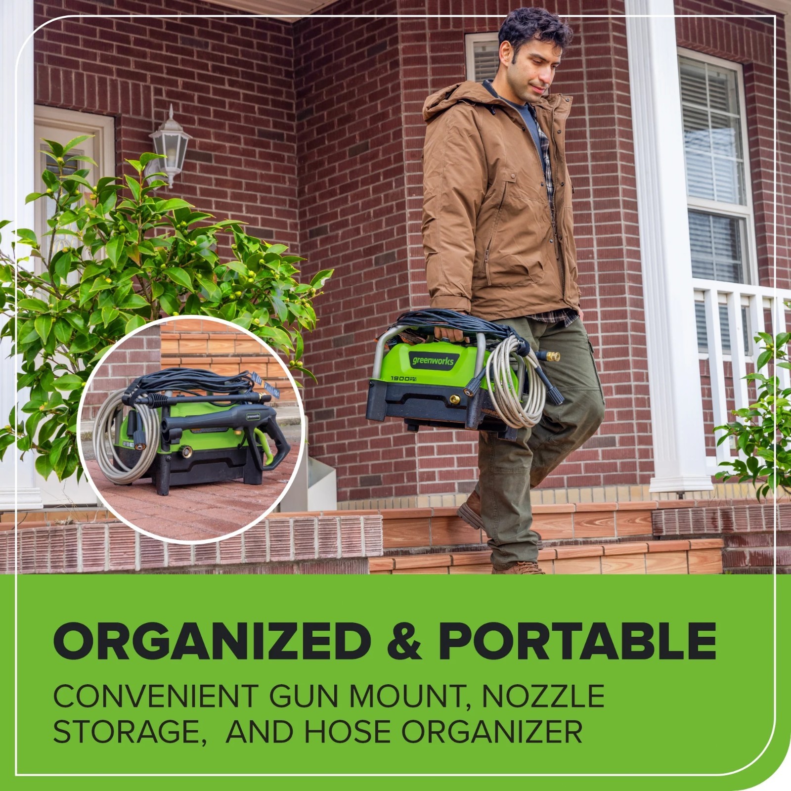Greenworks 1900PSI 1.2GPM Portable Hand Carry Cold Water Pressure Washer