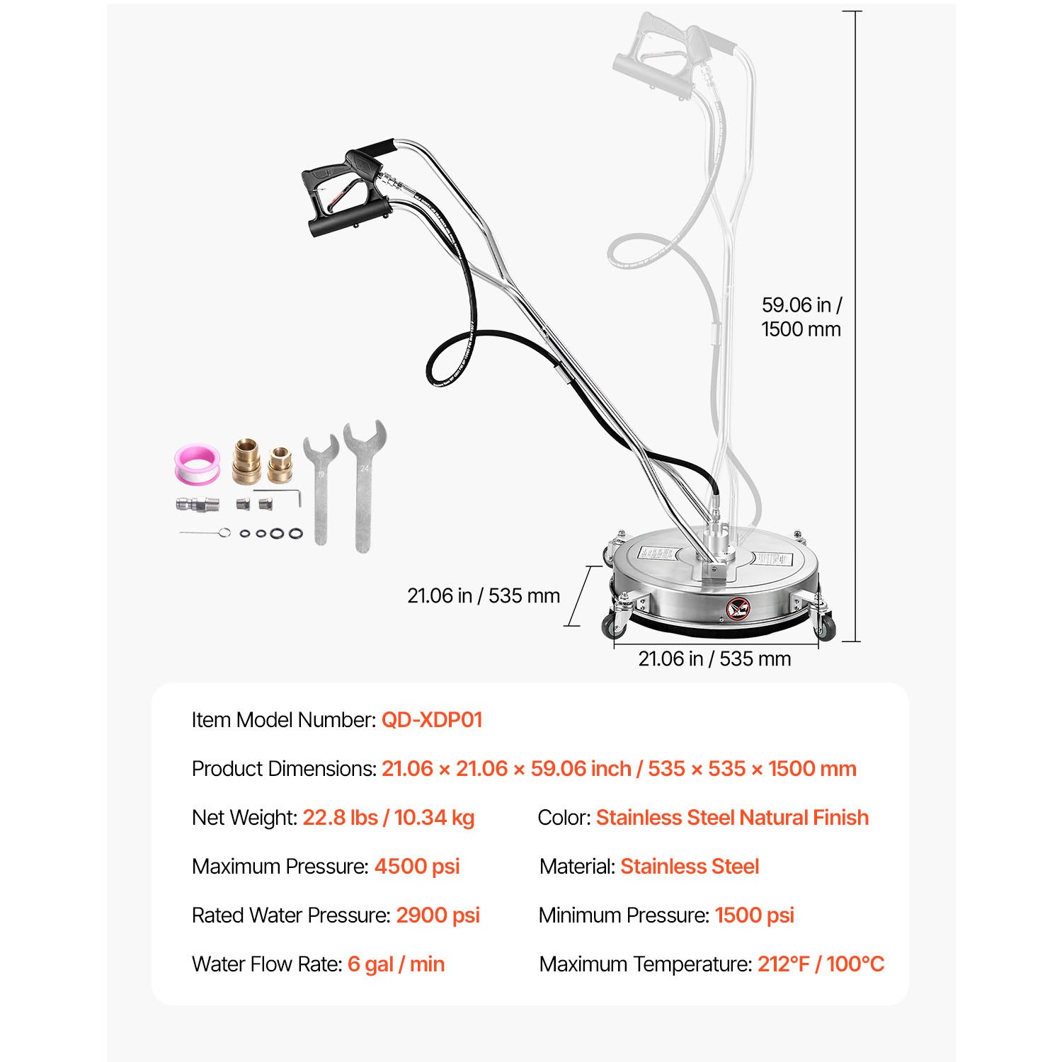 Uimoso 21″ Pressure Washer Surface Cleaner 4 Wheels Dual Handle 4500 Max PSI