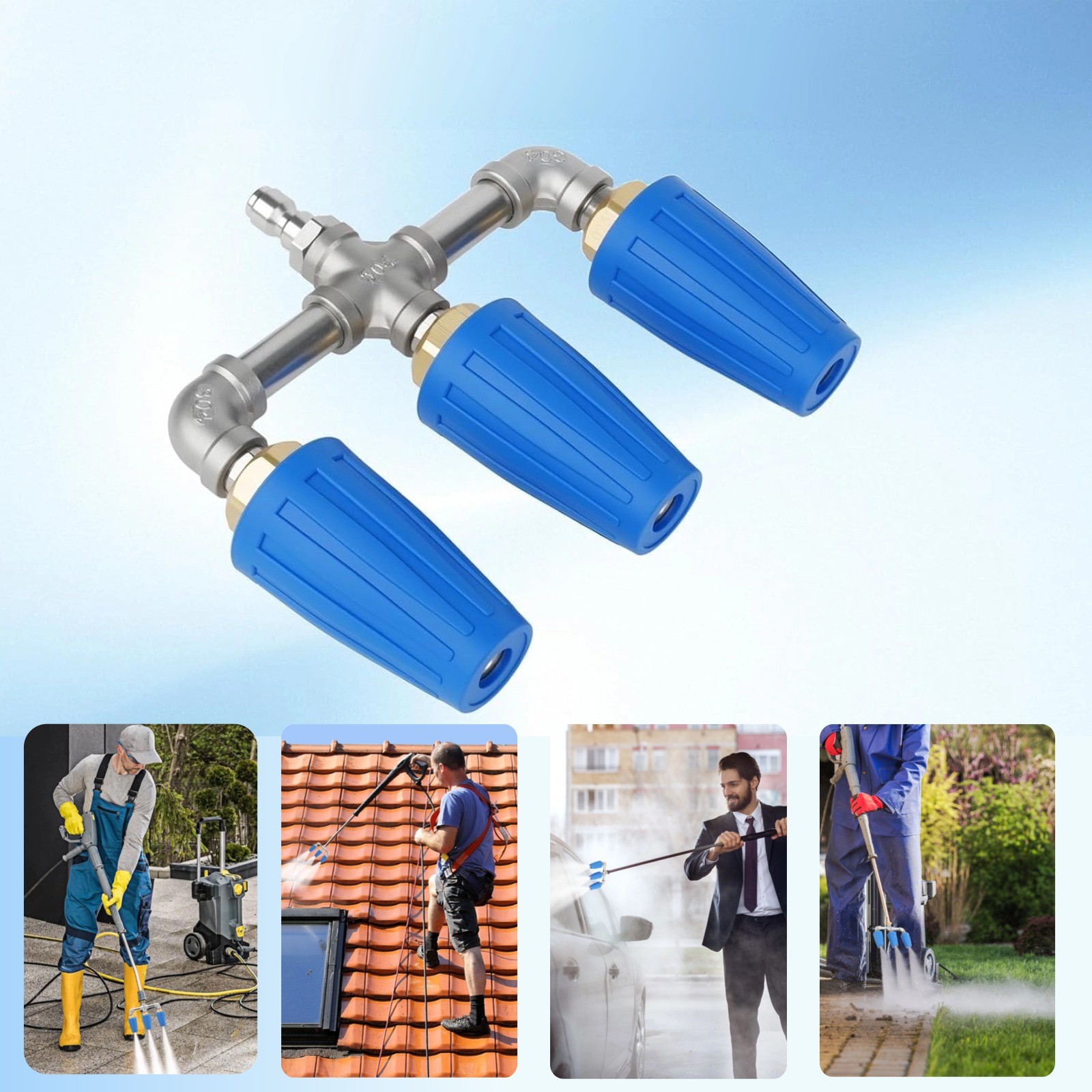 360° Rotating Pressure Washer Triple Turbo Nozzle 1/4″ Quick Connector 4000 PSI