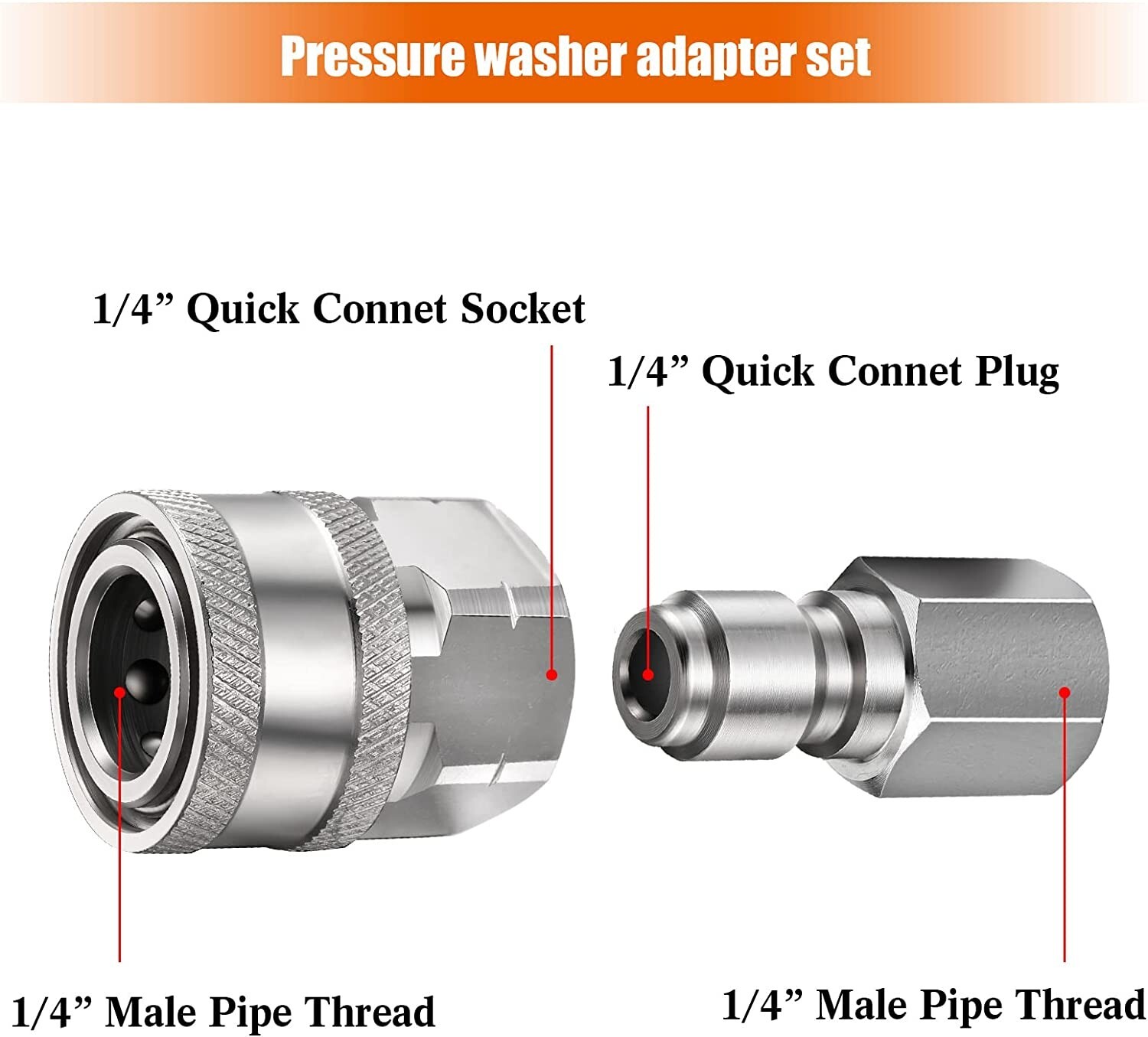 2 Sets NPT 1/4 Inch Pressure Washer Coupler Quick Connect Plug Male Female 1/4 Q