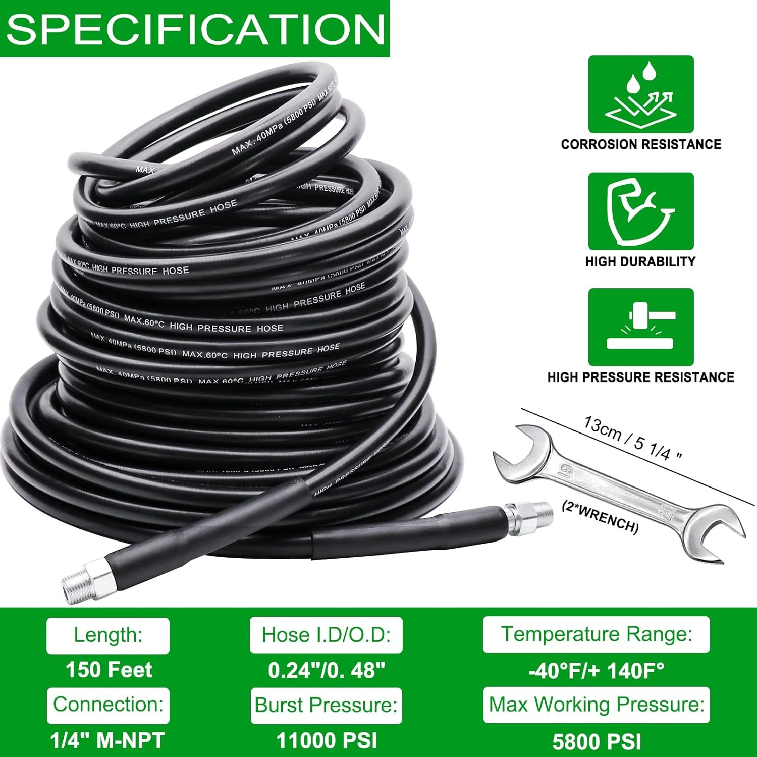 West Bay 150FT Sewer Jetter Kit Pressure Washer 5800PSI