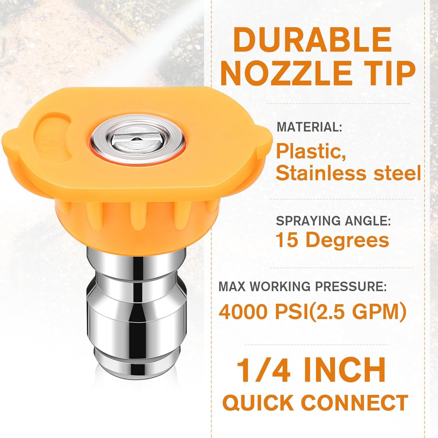 1/4 Inch Pressure Washer Nozzle Tips Quick Connector 2.5 Gpm 4000 Psi Power Wash