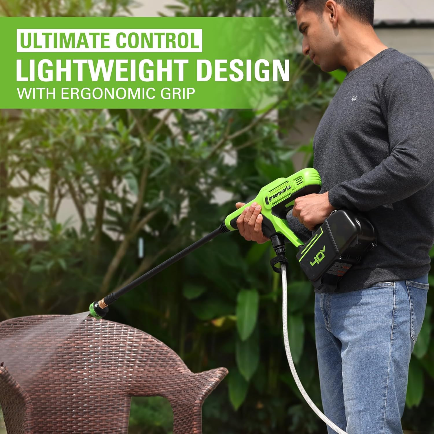 40V (600 PSI 0.8 GPM) Power Cleaner, 2Ah USB Battery and Charger Included