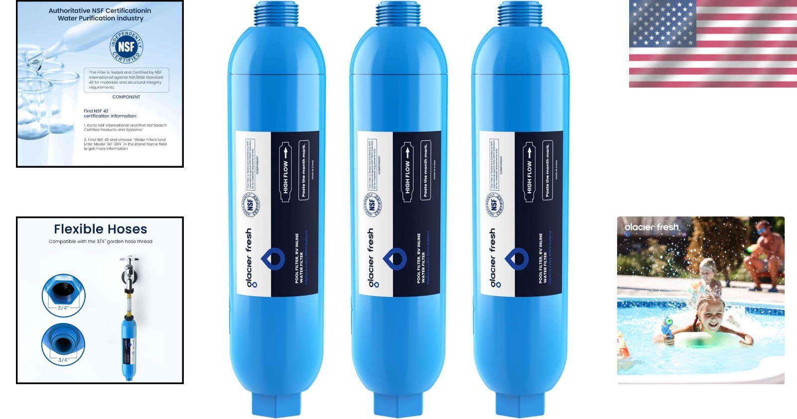RV Water Filter for Pools & Hot Tubs – Removes Chlorine & Odors, 3 Count