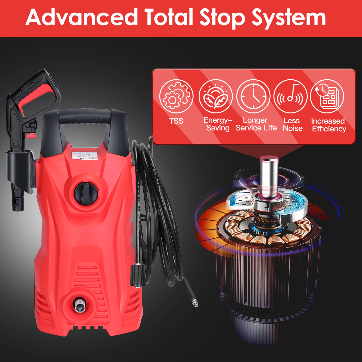 3000 PSI Powerful Electric High Pressure Washer Extended Rod Nozzle 16.4FT Hose