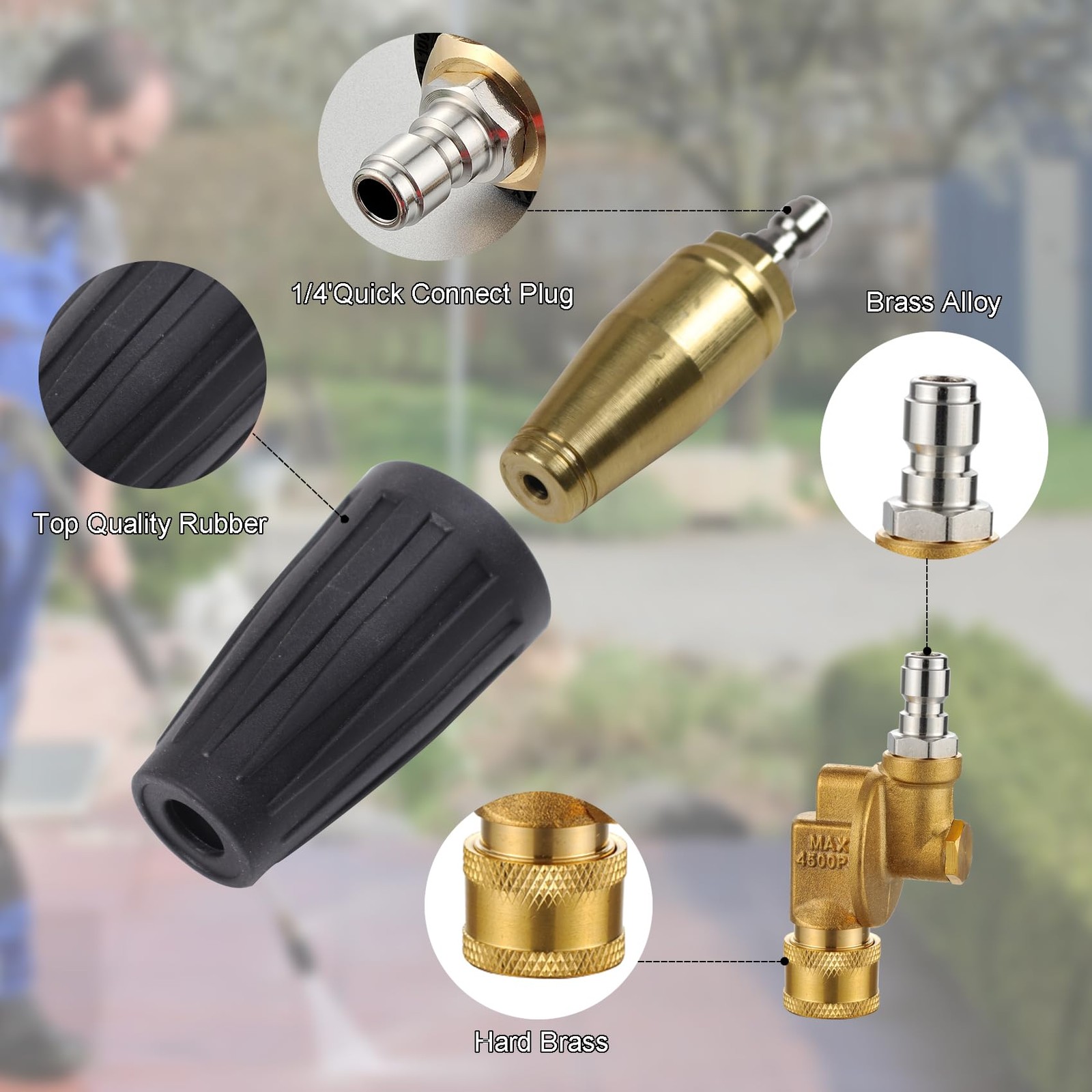Turbo Nozzle Pressure Washer 4000PSI 4.0 GPM 360 Rotating 7 Tips 1/4 3/8 Inch