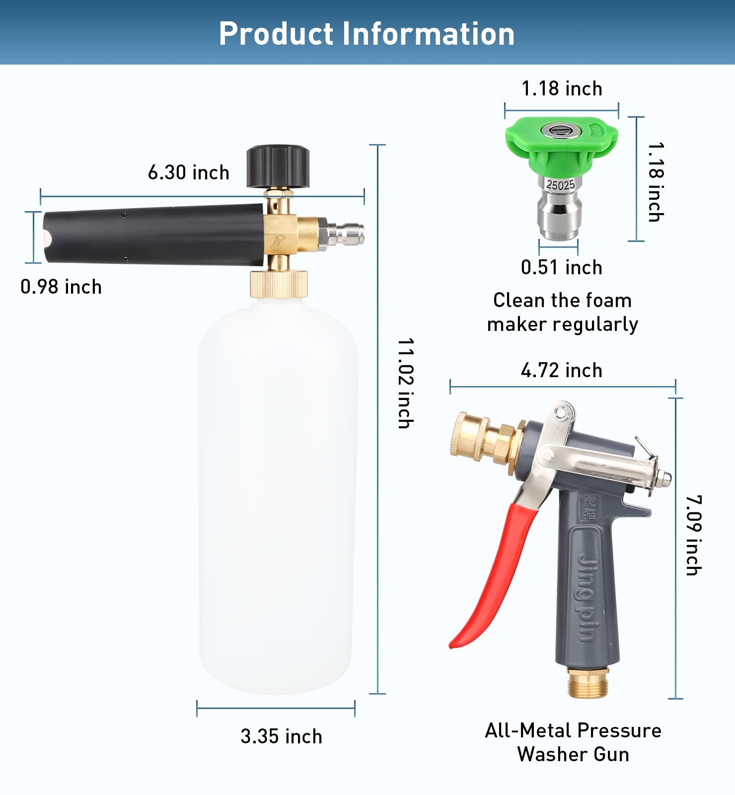 Pressure Washer Gun with Foam Cannon – Upgraded Metal Car Wash Kit & Snow Foa…