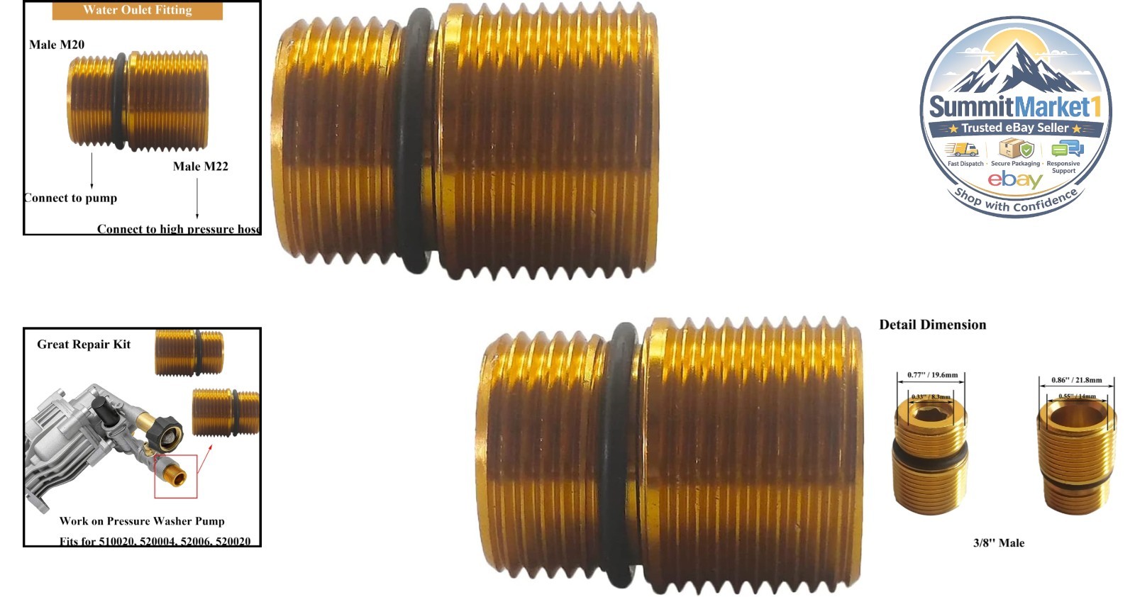 Water Outlet Kit 7110264 Anodized Aluminum Fitting 1.5mm Male