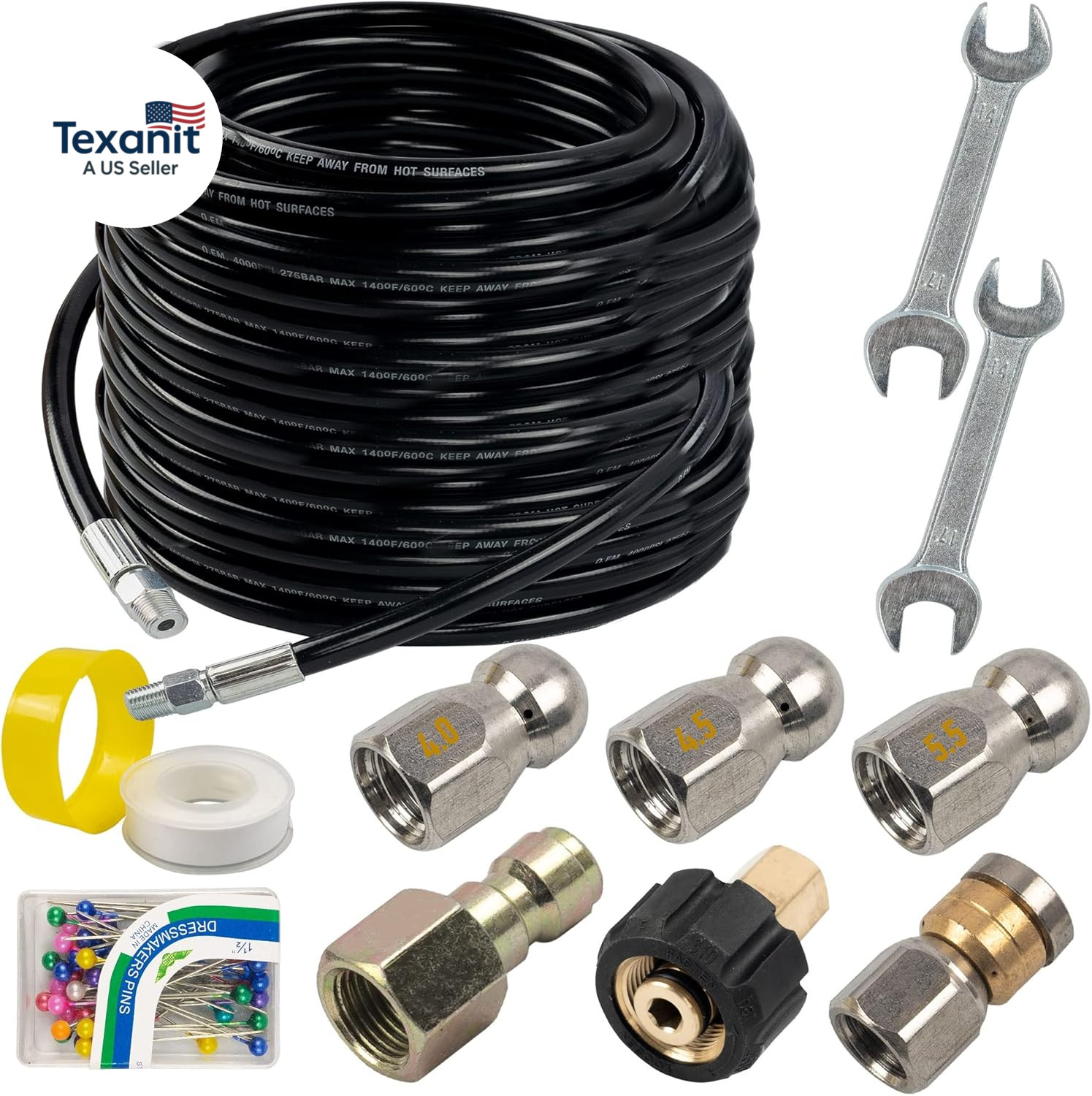 Sewer Jetter Kit for Pressure Washer 100FT, Drain Cleaner Hose 1/4 Inch NPT, Ori
