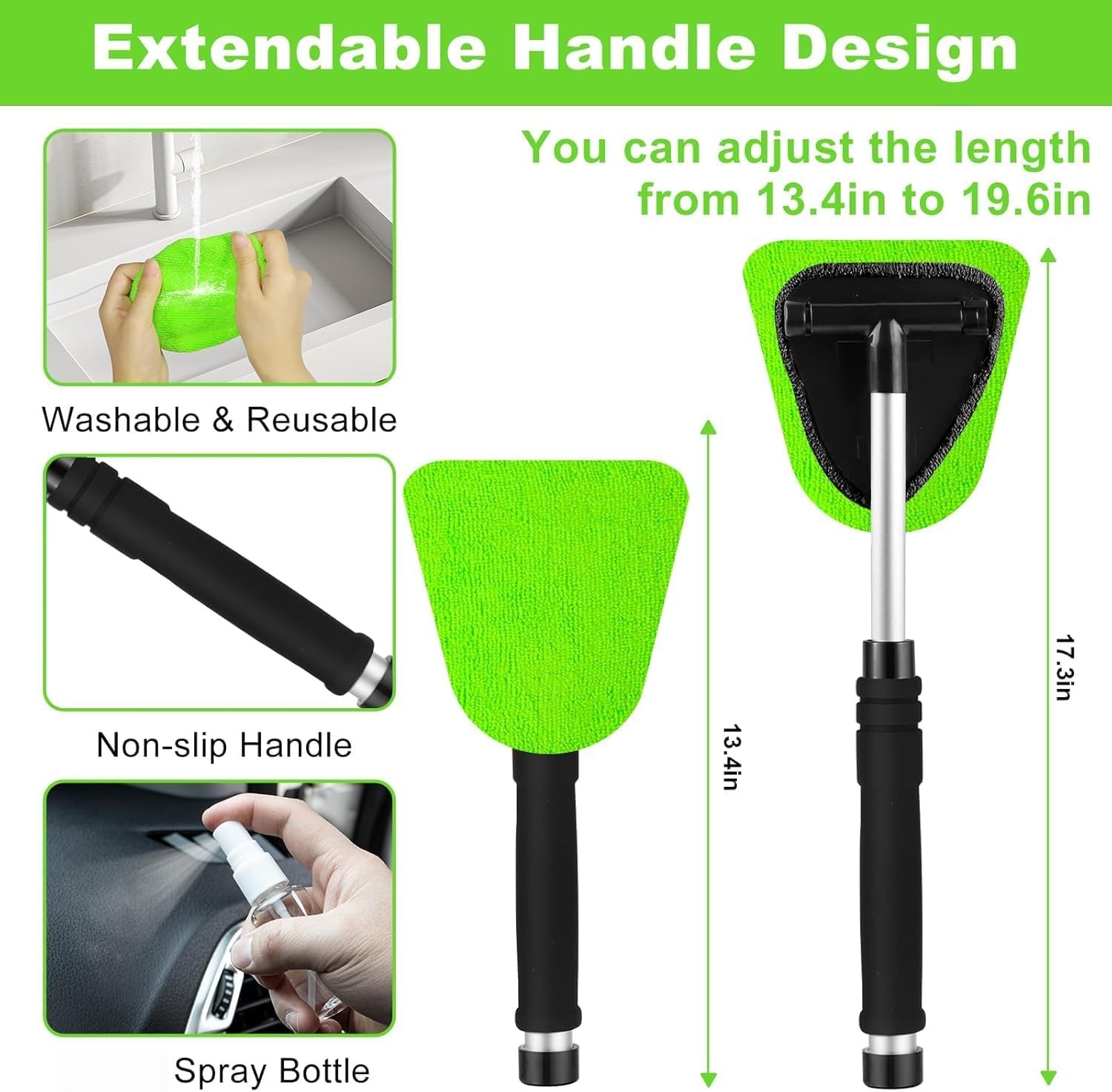 Green Windshield Cleaner Tool, 17Pcs Car Interior Cleaning Kit, Detailing Kit In