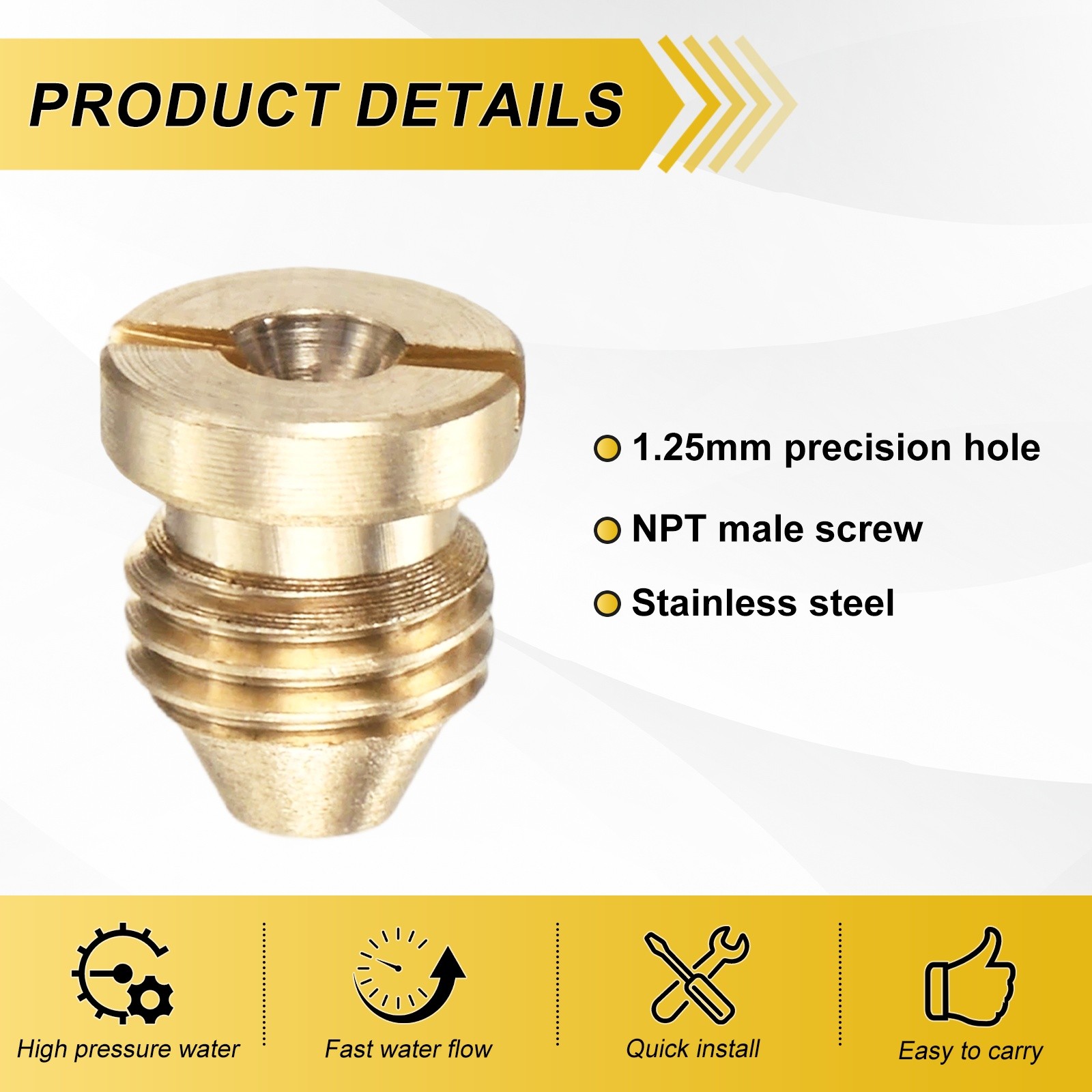 3-Pack 1.2/1.25/1.3 mm Brass Foam Cannon Orifice Nozzle Tips for Car Wash