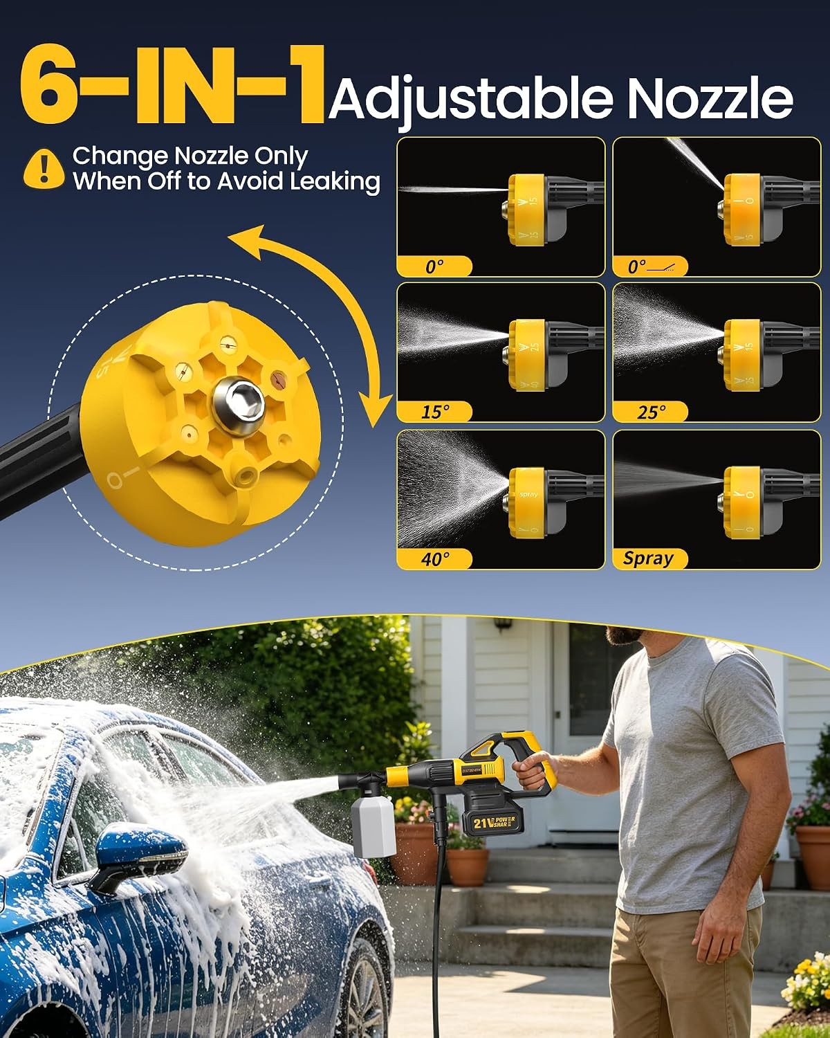 Cordless Portable Washer, Battery Operated Car Washer with 21V Battery & Charger
