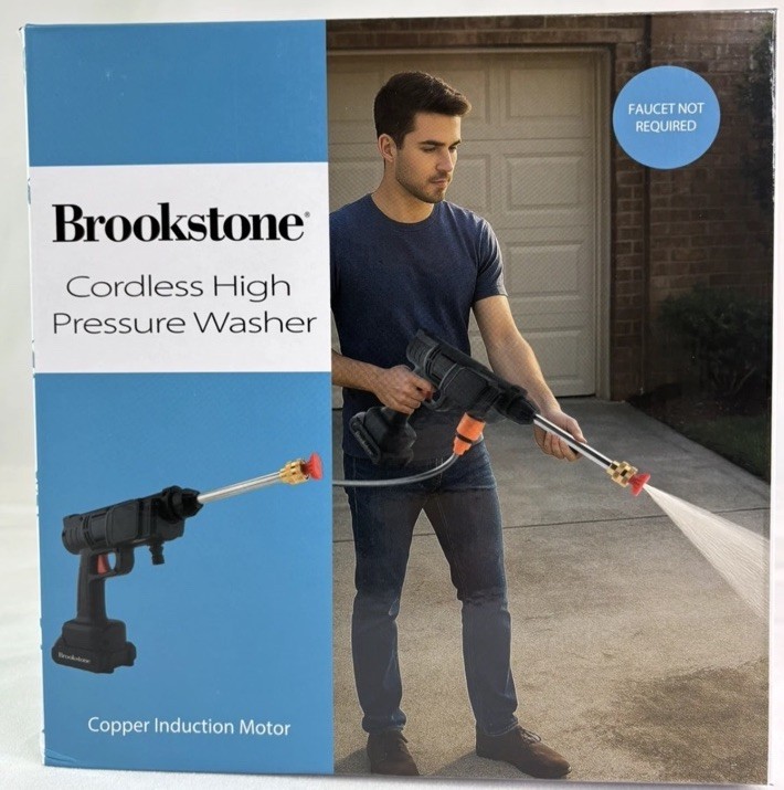 Brookstone Portable Cordless High Pressure Water Spray Gun Car Washer Cleaner