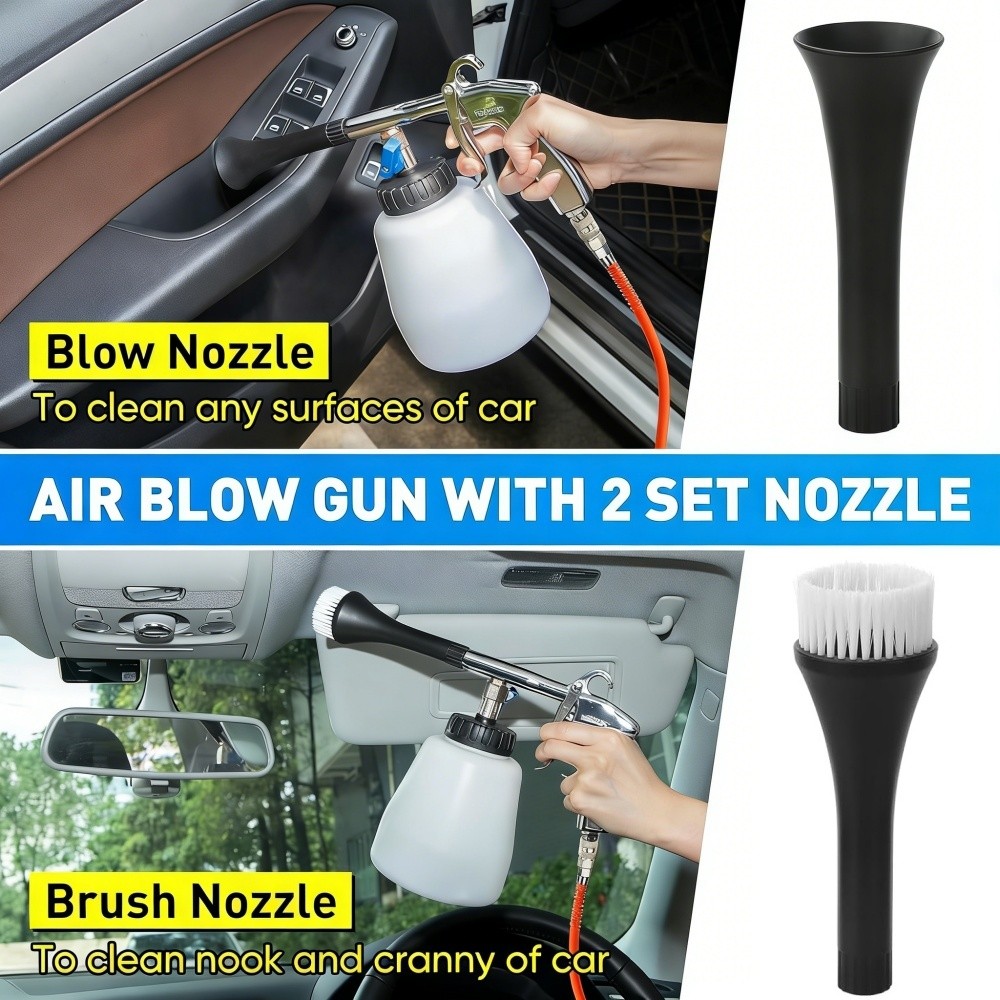High Pressure Car Cleaning Gun Interior Detailing 3 Nozzle Kit With Bottle