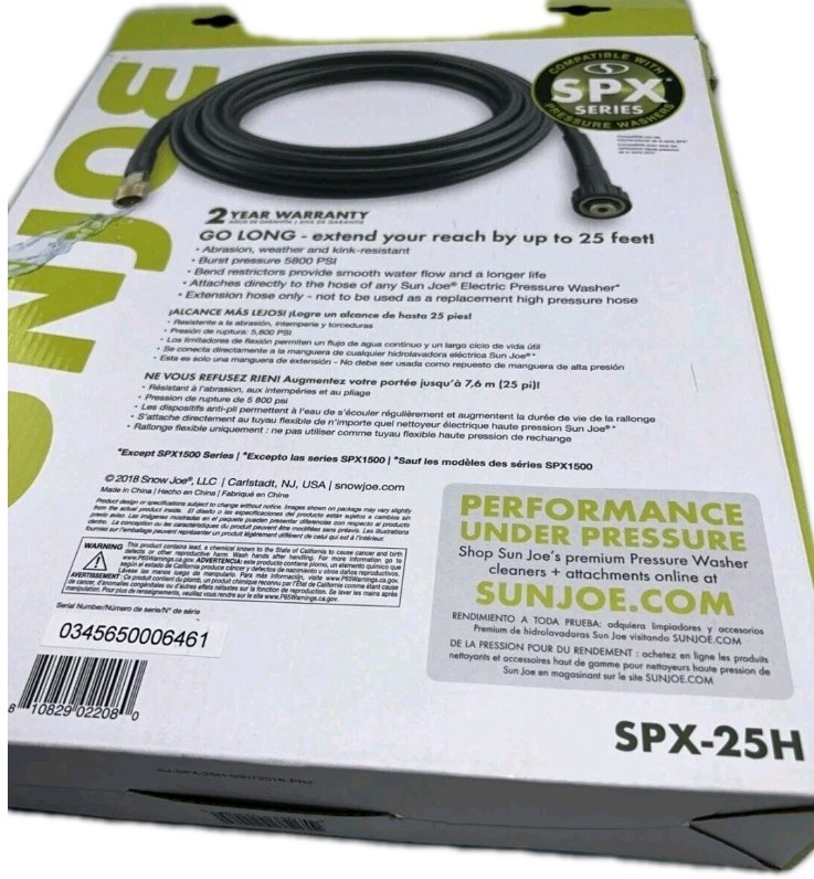 Heavy Duty 1/4″ x 25FT Pressure Washer Extension Hose for Sun Joe SPX 25H